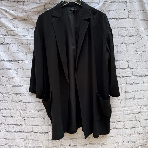 Eileen Fisher Jackets & Blazers - Eileen Fisher Jacket Long Black 100% Silk Open Front 3/4 Sleeve Classic Preppy M